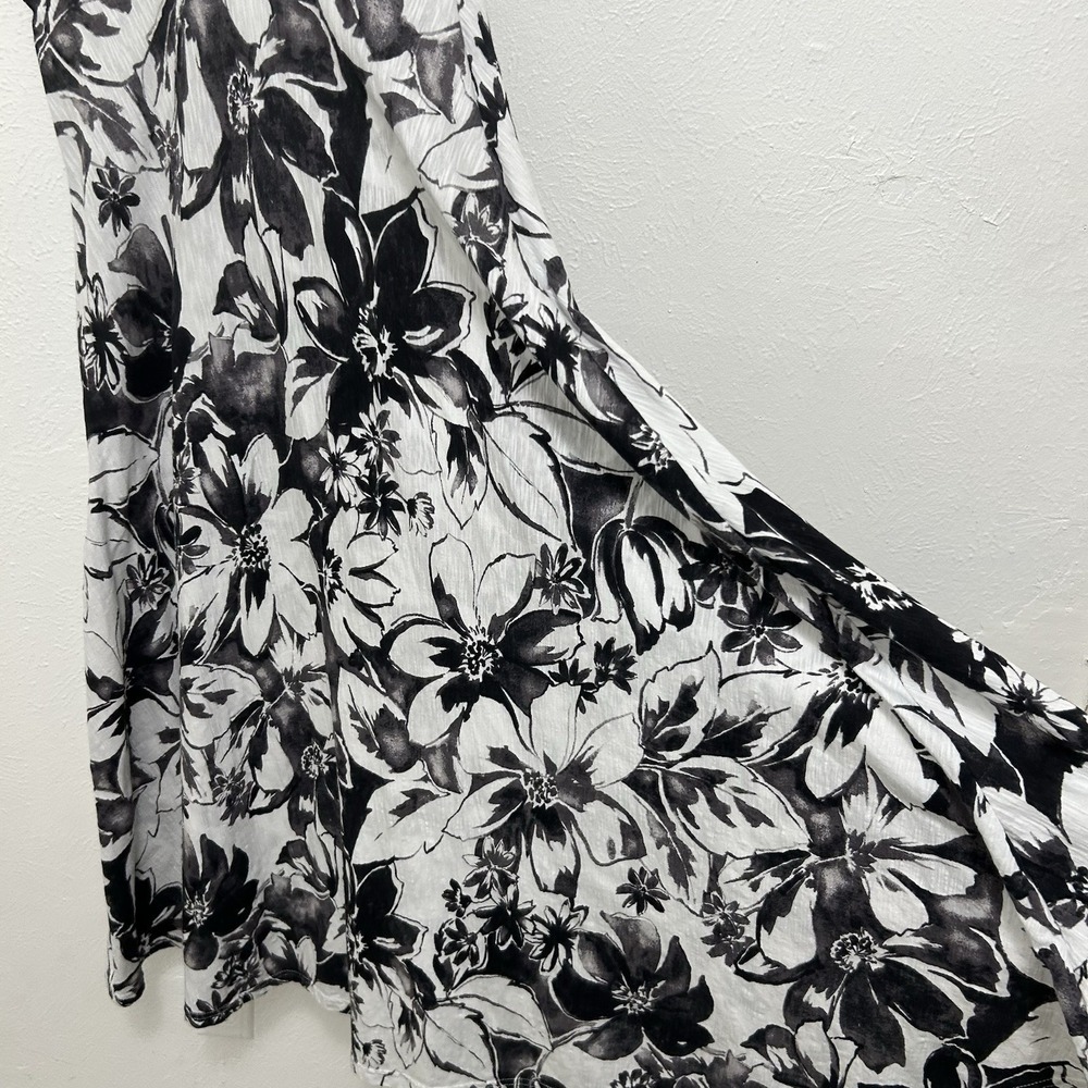 Talbots Black White Floral Maxi Dress Empire Waist Cap Sleeve Jersey Knit Size S - Picture 5 of 10